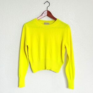 J.Crew Cropped Cashmere Crewneck Sweater Lemon Sorbet Citron Size Small